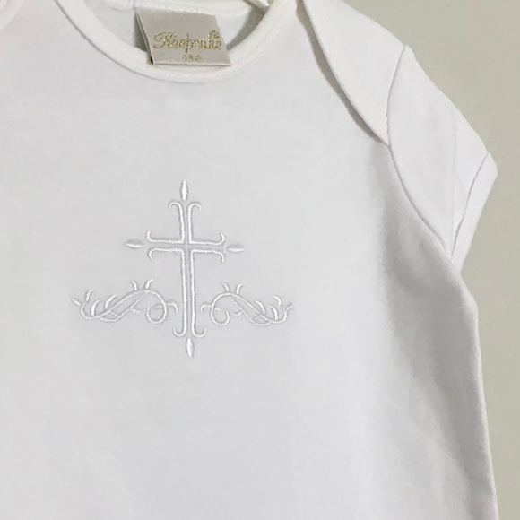 Baptism One-Piece T-Shirt White With Cross Embroidery Unisex 0-3M New In Package - Picture 4 of 5